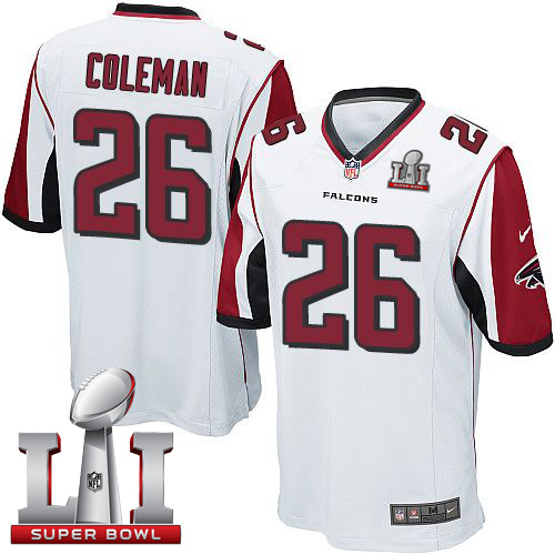Nike Falcons #26 Tevin Coleman White Super Bowl LI 51 Youth Stitched NFL Elite Jersey
